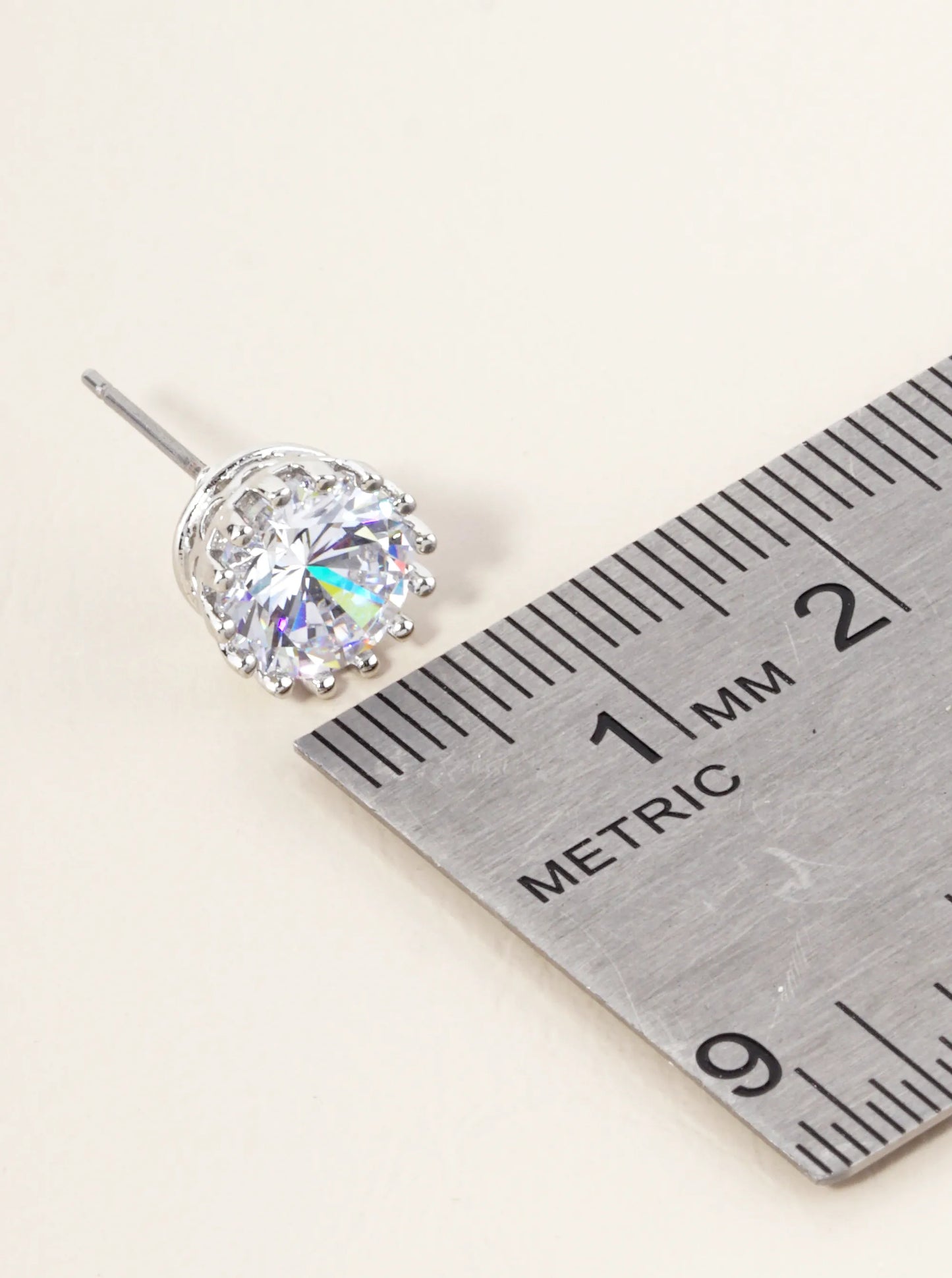 Round Cubic Zirconia Prong With Pave 9mm Button Stud Earrings