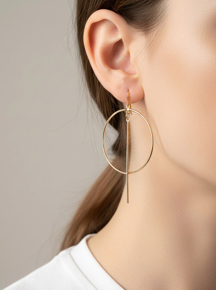 Round Hammered Geometric Dangle Earrings