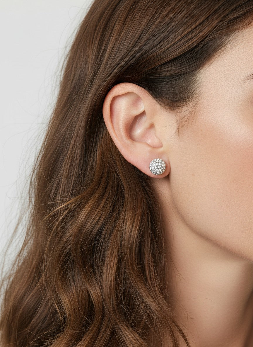 Round Pavé Crystal Stud Earrings