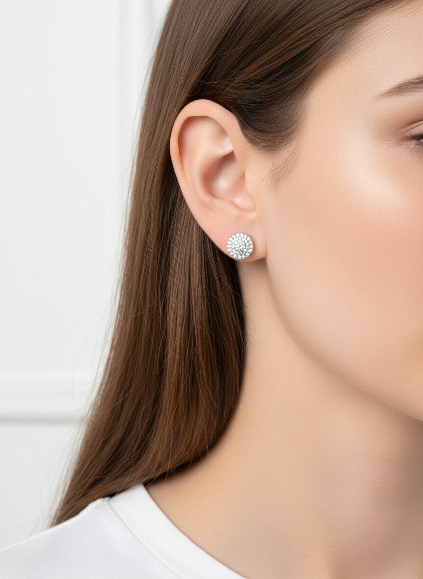 Round Rhinestone Pave Post Back Stud Earrings