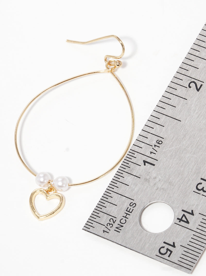 Round Shaped Wire Heart Dangle Drop Earrings With Pearl Beads