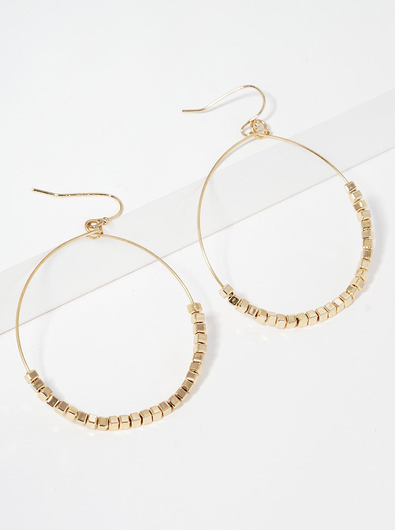Round Steel Wire With Cube Seed Bead Lightweight Dangle Drop Earrings