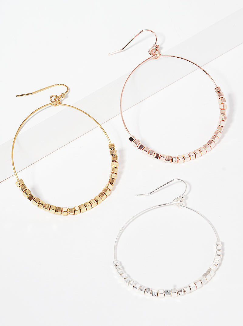 Round Steel Wire With Cube Seed Bead Lightweight Dangle Drop Earrings