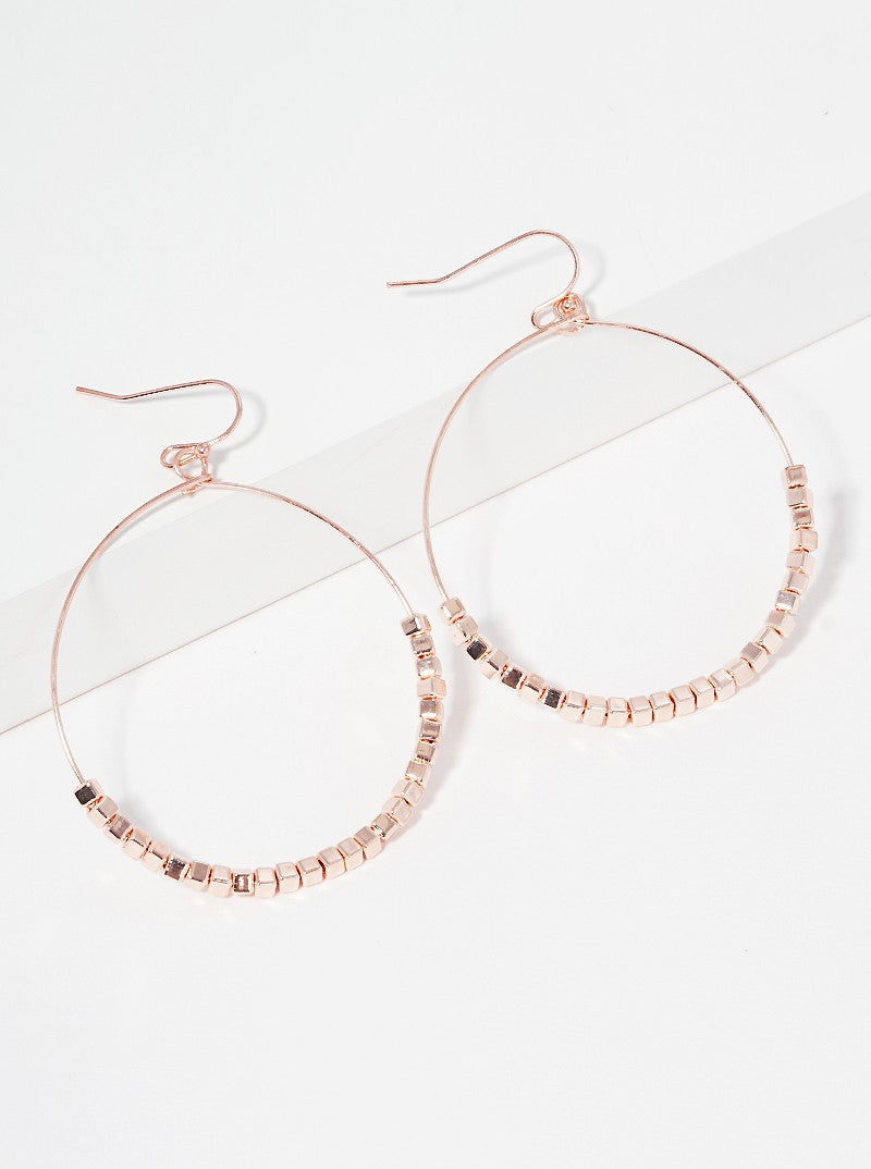Round Steel Wire With Cube Seed Bead Lightweight Dangle Drop Earrings