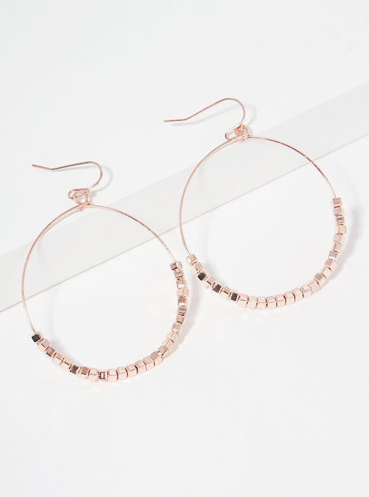 Round Steel Wire With Cube Seed Bead Lightweight Dangle Drop Earrings