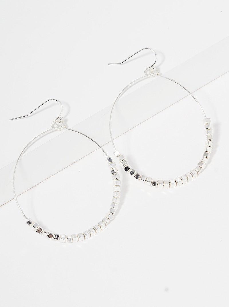 Round Steel Wire With Cube Seed Bead Lightweight Dangle Drop Earrings