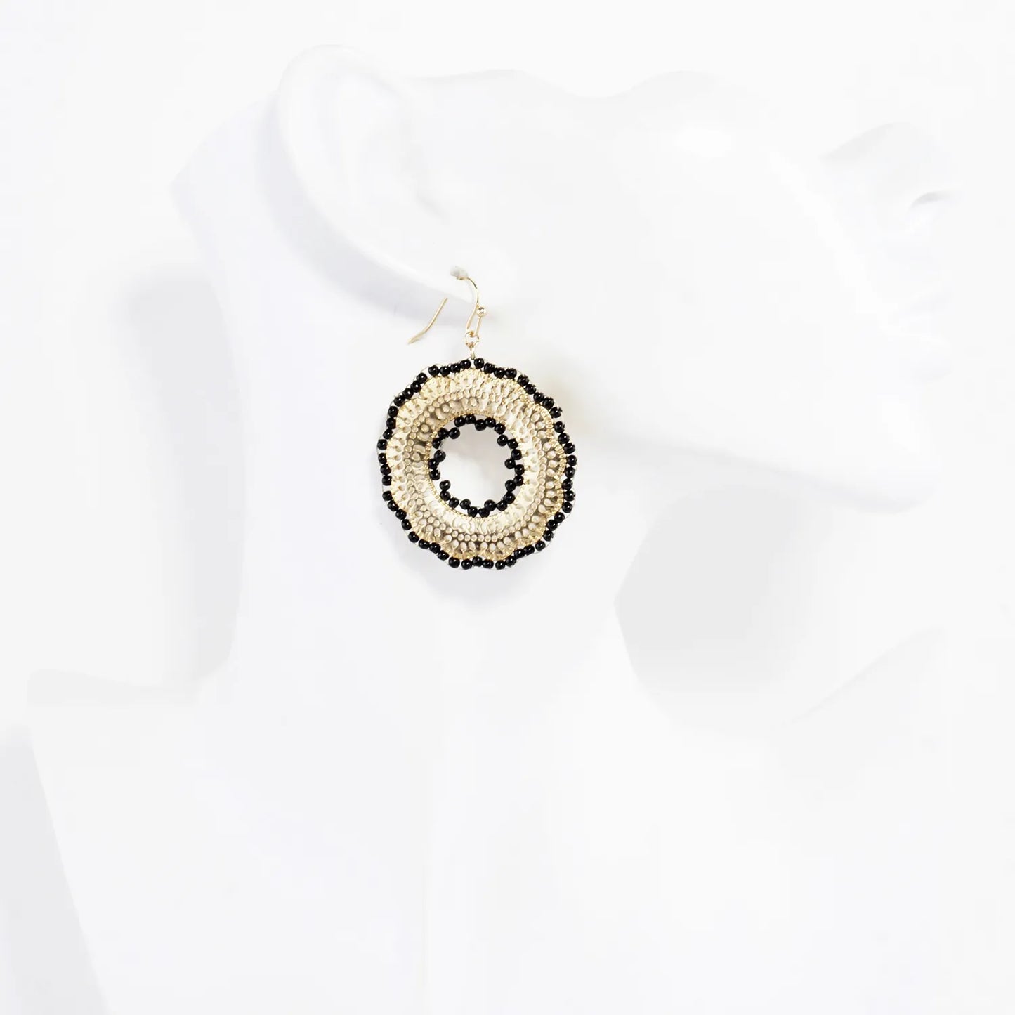 Round Stenciled Seed Beads Wrapped Dangle Earrings