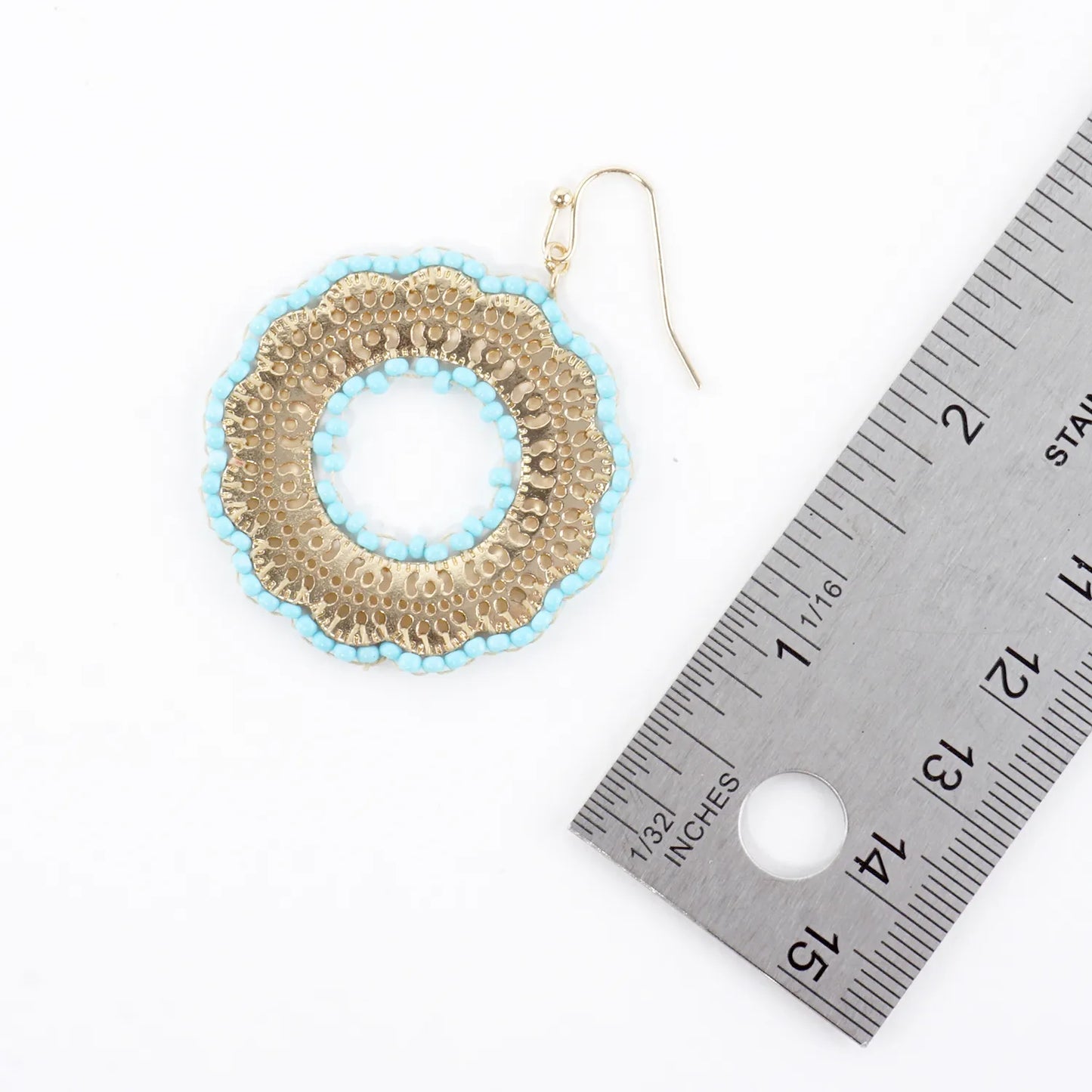 Round Stenciled Seed Beads Wrapped Dangle Earrings