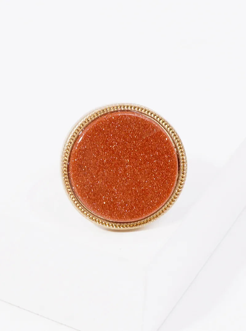 Round Semi-precious Stone Adjustable Ring