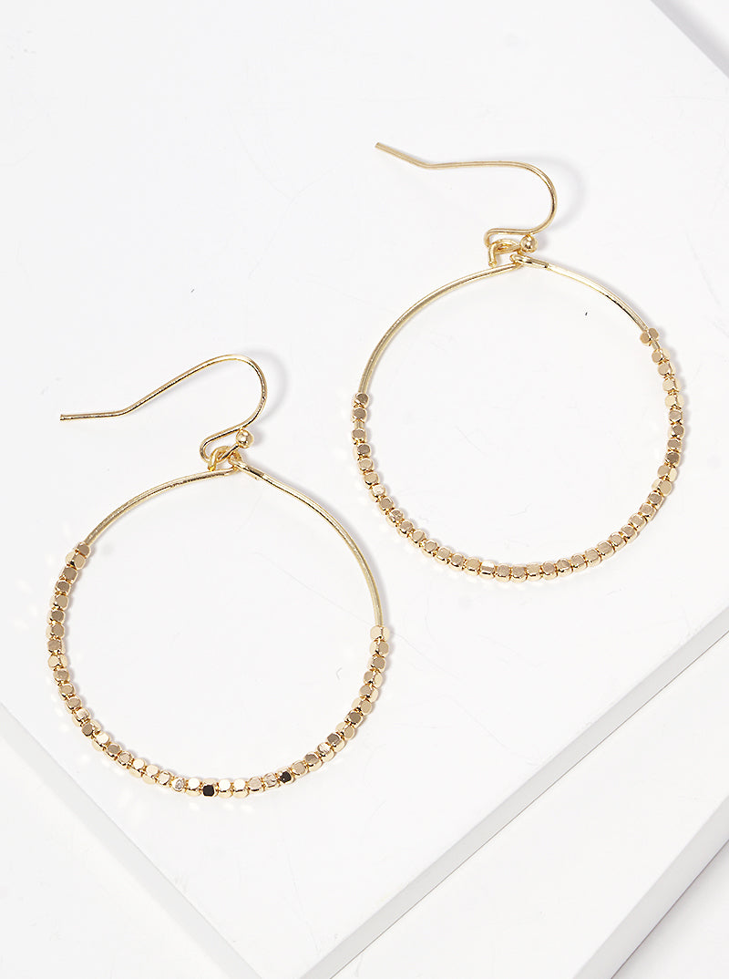 Round Wire With Metal Seed Bead Fish Hook Dangle Drop Earrings
