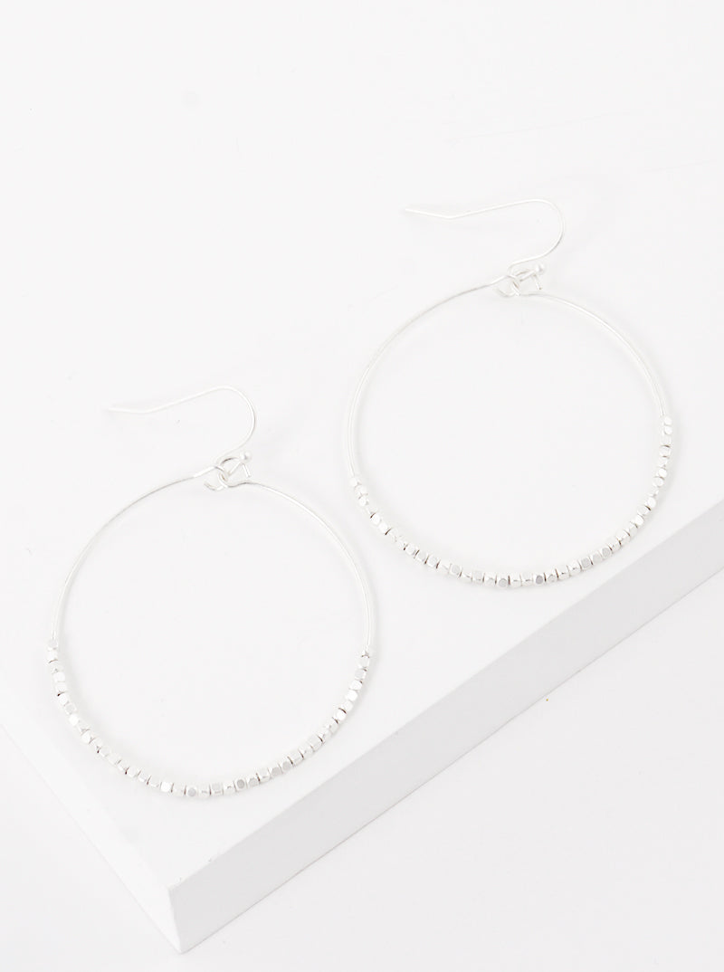 Round Wire With Metal Seed Bead Fish Hook Dangle Drop Earrings