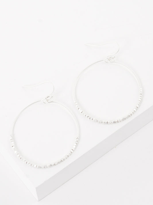 Round Wire With Metal Seed Bead Fish Hook Dangle Drop Earrings