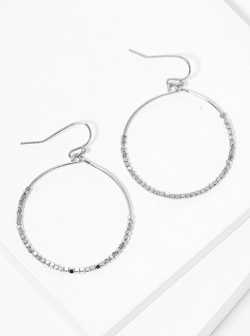 Round Wire With Metal Seed Bead Fish Hook Dangle Drop Earrings