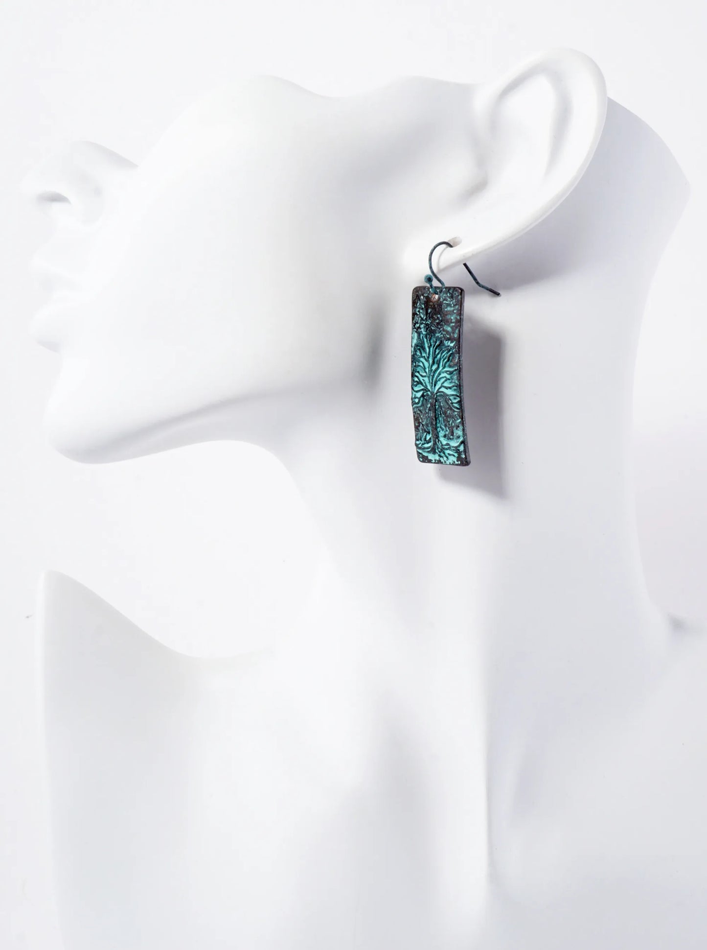 Rustic Embossed Tree Of Life Rectangular Drop Earrings