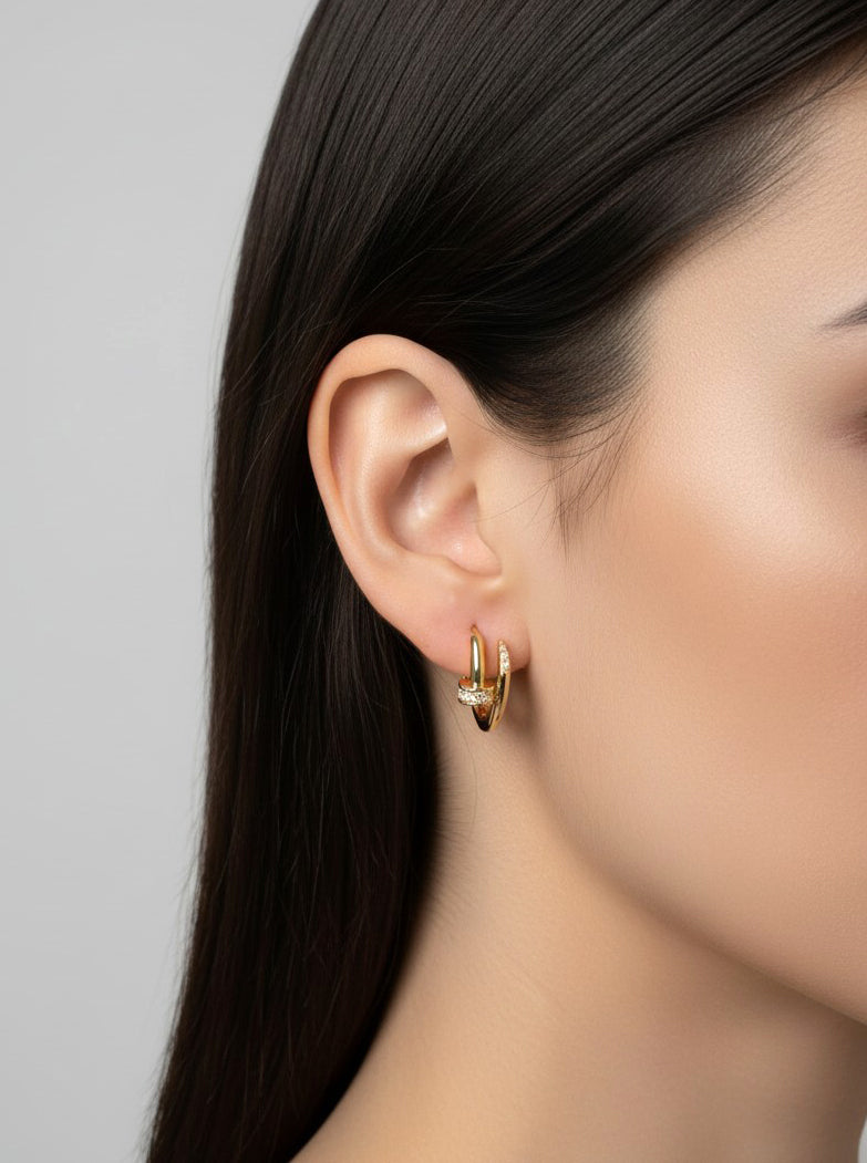 14K Gold Dipped Pave Nail Hoop Earrings