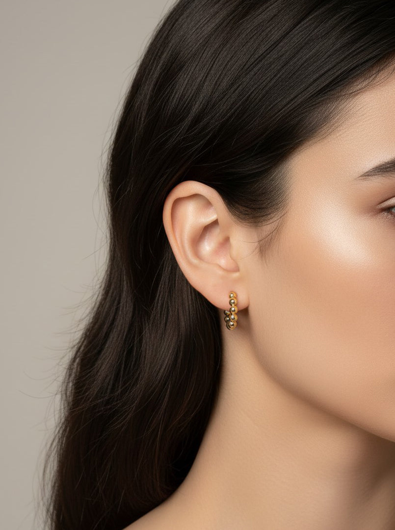 14K Gold-Dipped Beaded Hoop Earrings