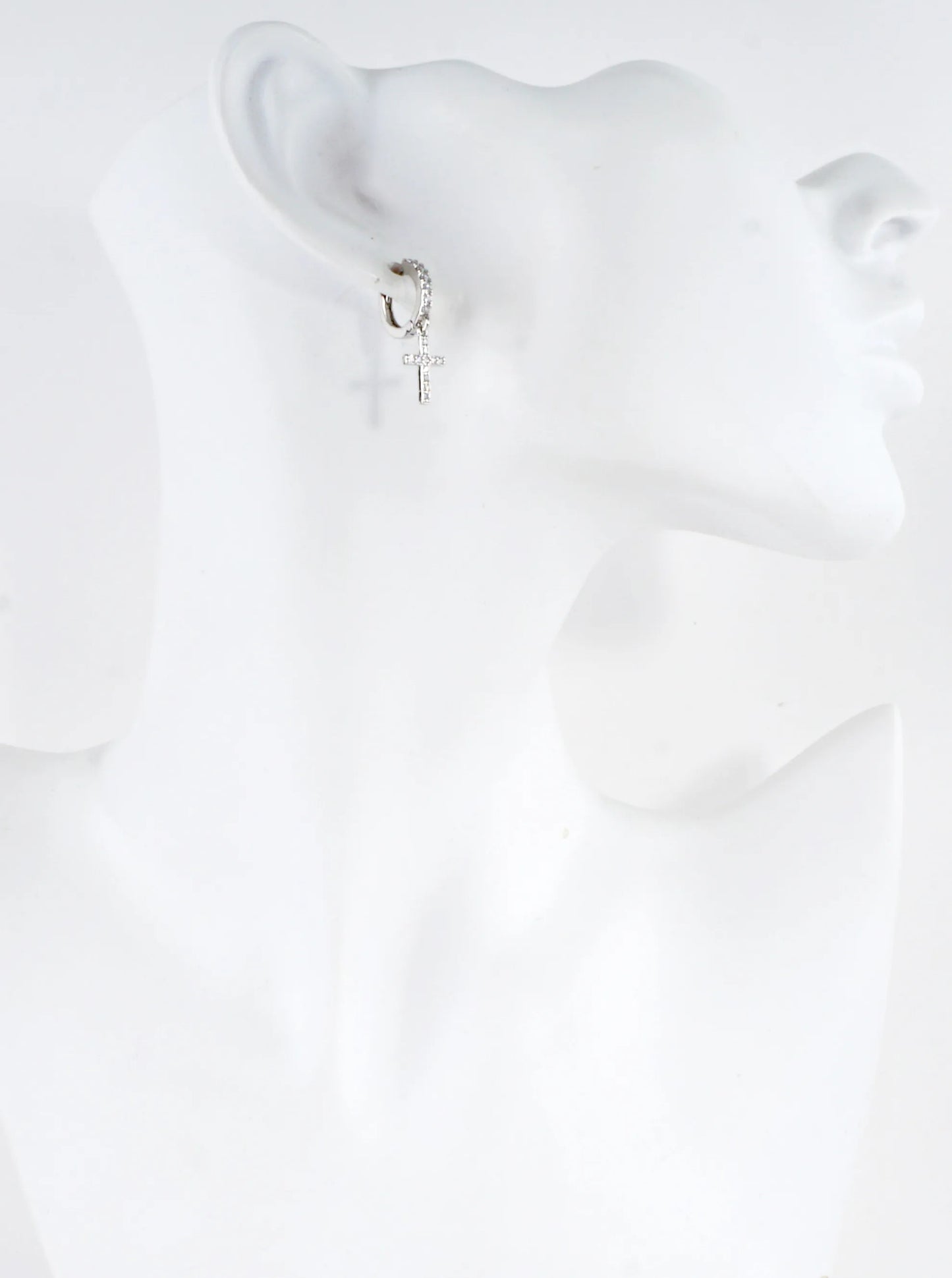 Cubic Zirconia Cross Huggie Hoop Earrings