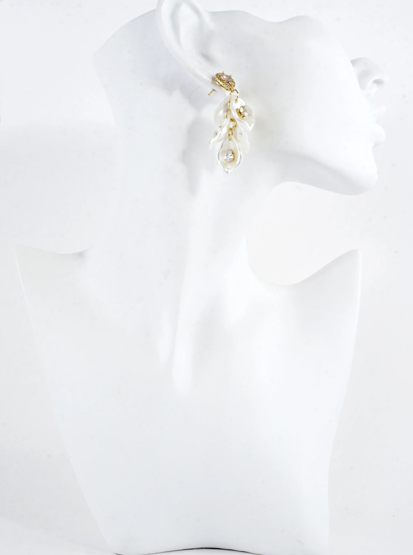 MOP Flower Petals Cluster Drop CZ Earrings