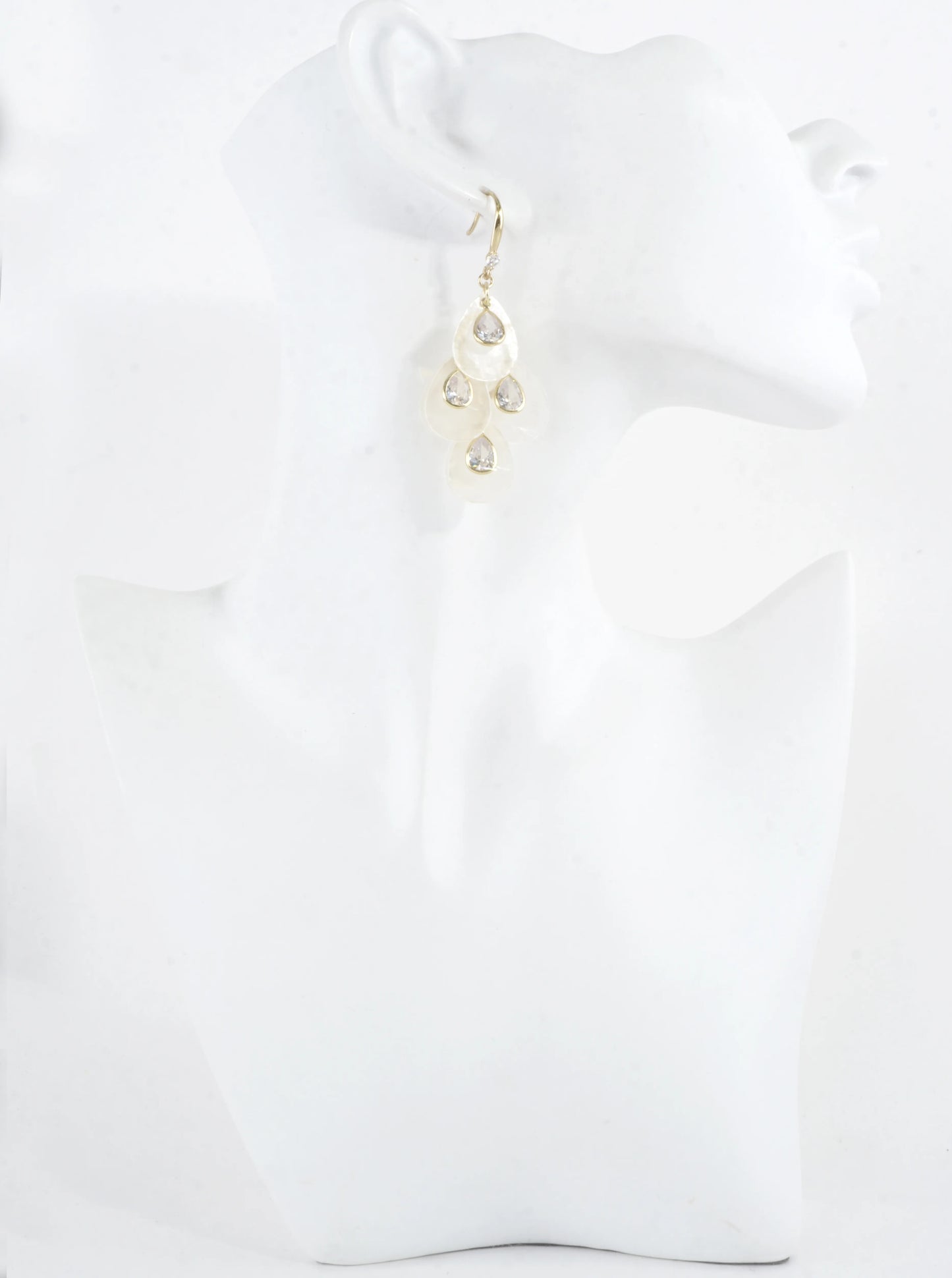 Teardrop CZ Paper Thin MOP Cascading Drop Earrings