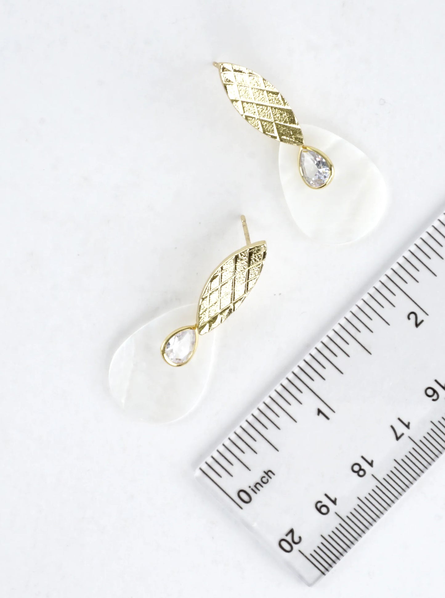 Textured Teardrop Brass CZ Drop Shell Earrings