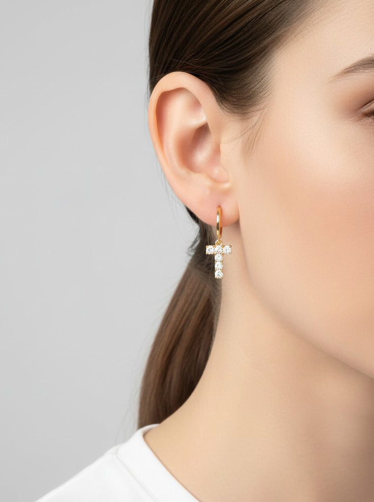 T Letter Dangle Huggie Earrings