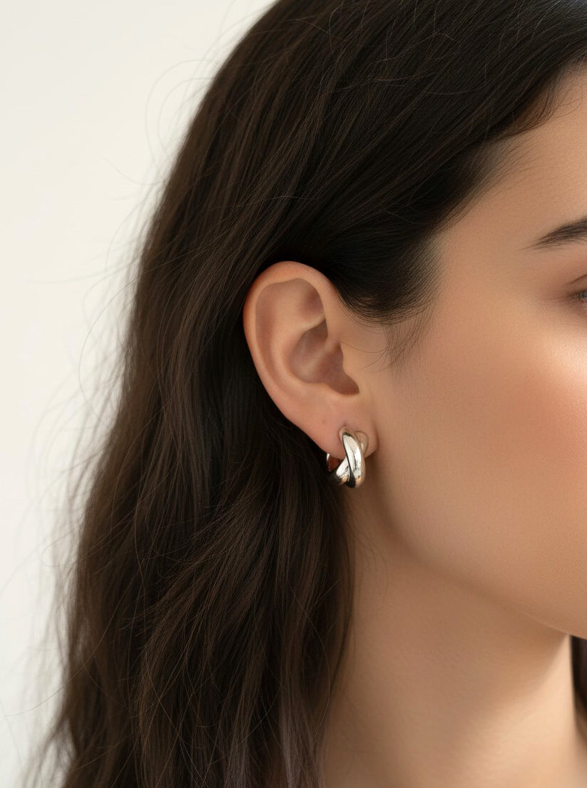 White Gold Dipped Chunky Cross Over Earrings