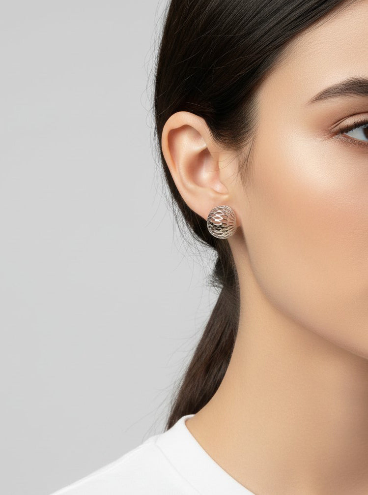 14K Gold-Dipped Openwork Dome Stud Earrings