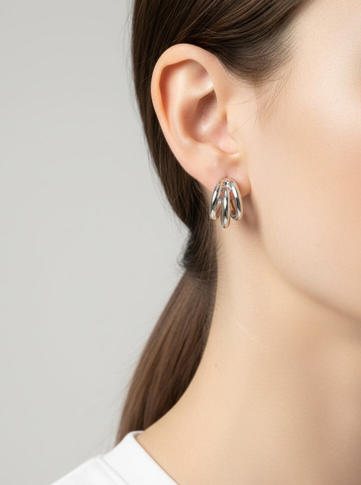 Gold Plated Triple Hoop Huggie Earring