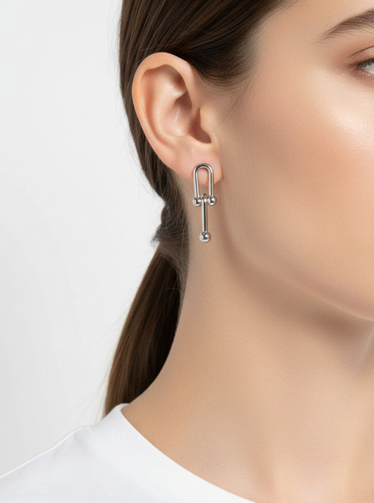 Gold Plated Horseshoe Chain Drop Earring