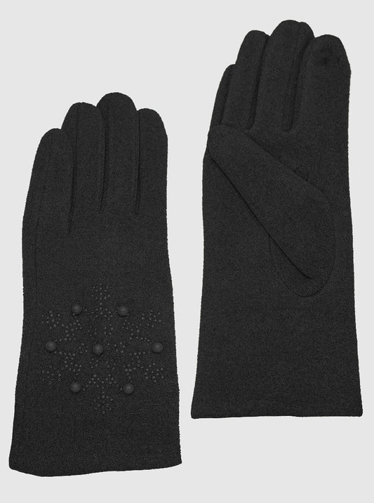 SNOWFLAKE DECORATED WITH PEARL BEADS TOUCHSCREEN COMPATIBLE GLOVES