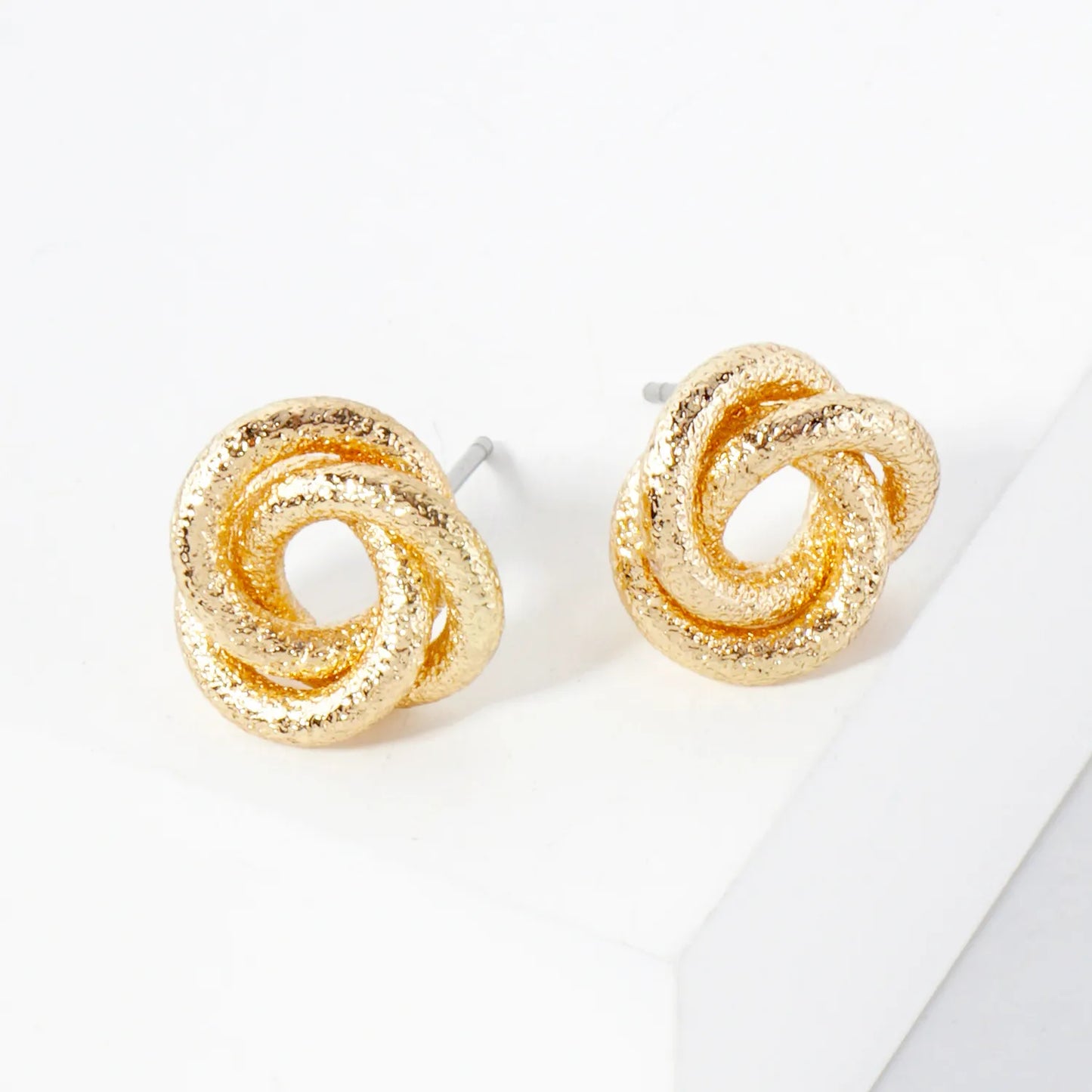 Sand-Texture 12mm Love-Knot Stud Earrings