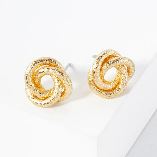 Sand-Texture 12mm Love-Knot Stud Earrings