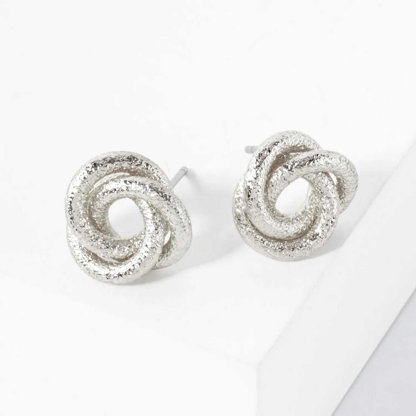 Sand-Texture 12mm Love-Knot Stud Earrings