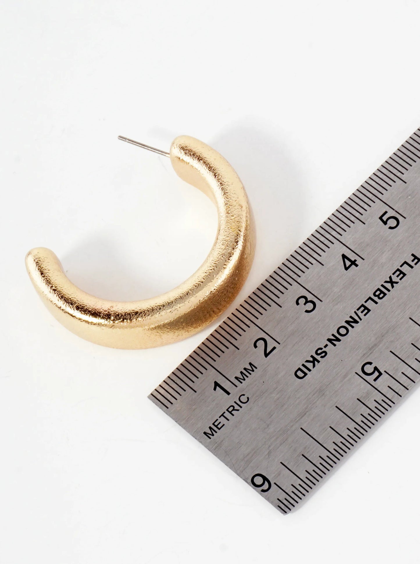 Sand-Texture 35mm Metallic Flat Hollow Hoop Earrings With-Titanium-Post