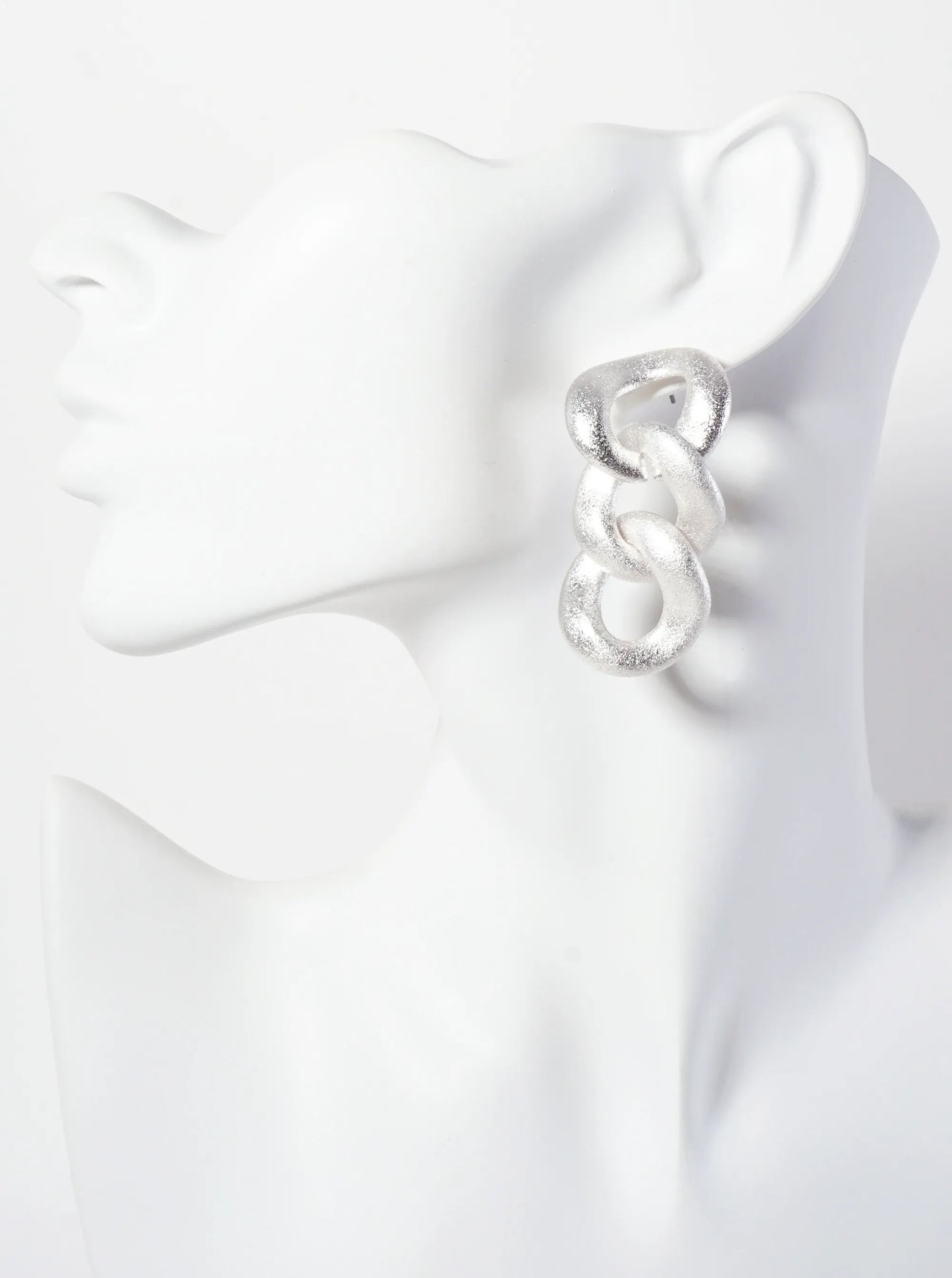Sand-Texture Hollow Metallic Chain Drop Statement Earrings With-Titanium-Post