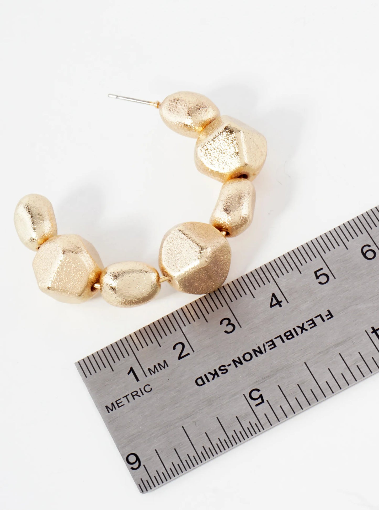 Sand-Texture Metallic-Beads 50mm Hoop Earrings With-Titanium-Post