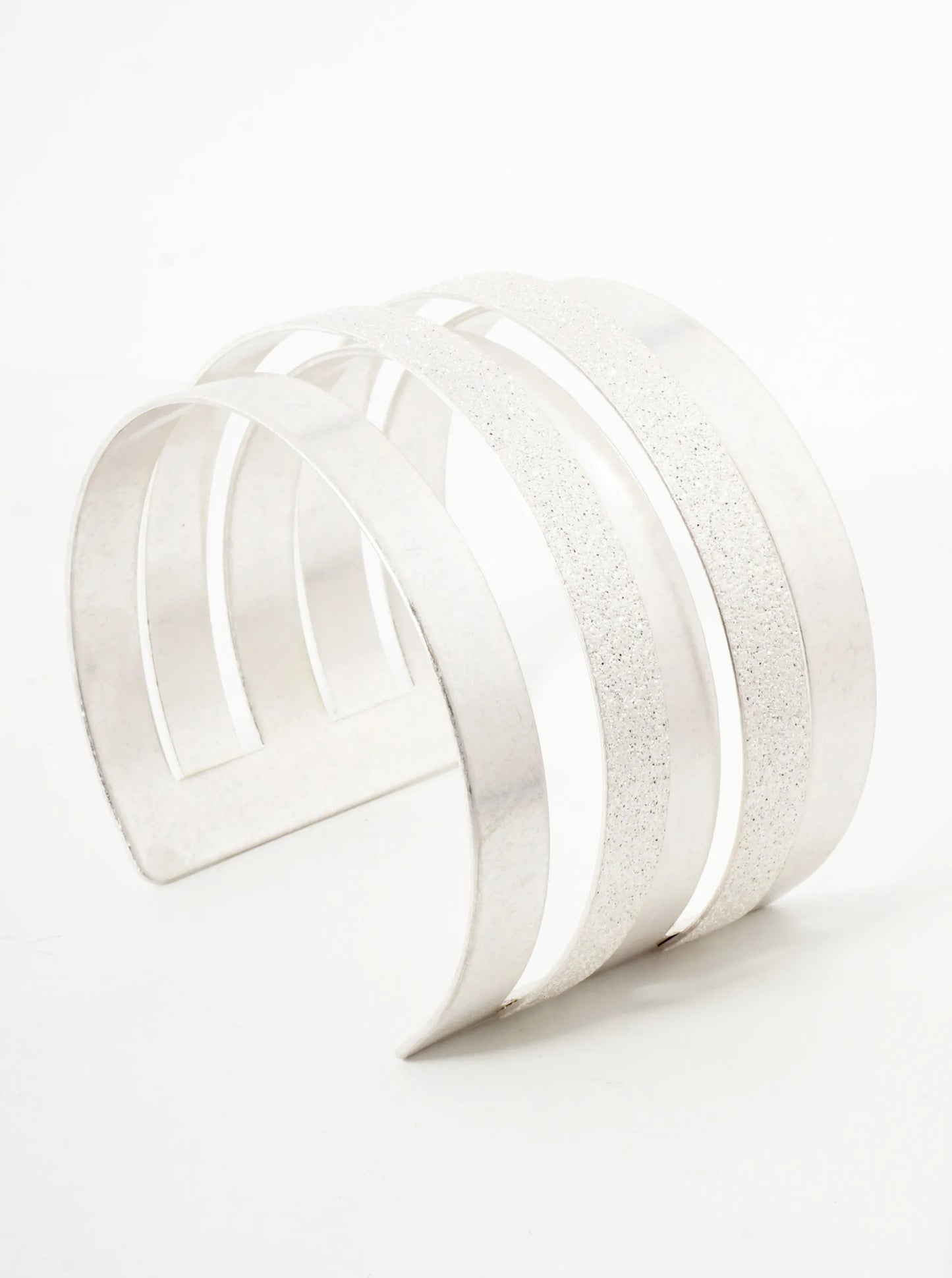 Sand-Texture Multi-Layer Wide Metal Statement Open Cuff Bracelet