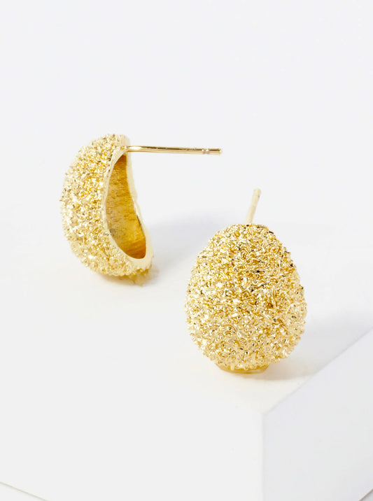 Sand-Texture Puffy Teardrop 14K-Gold-Dipped Brass Button Stud Earrings