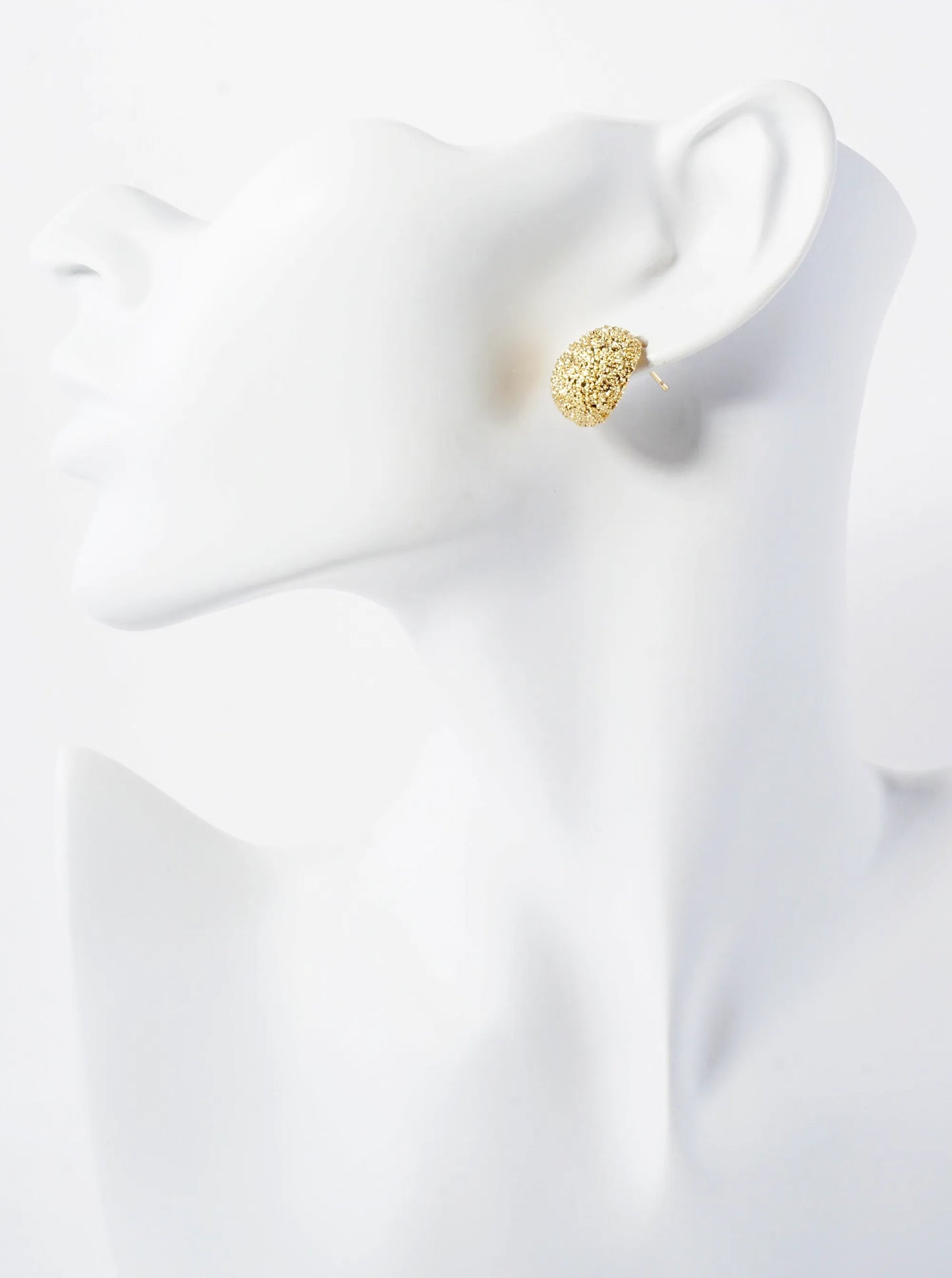 Sand-Texture Puffy Teardrop 14K-Gold-Dipped Brass Button Stud Earrings