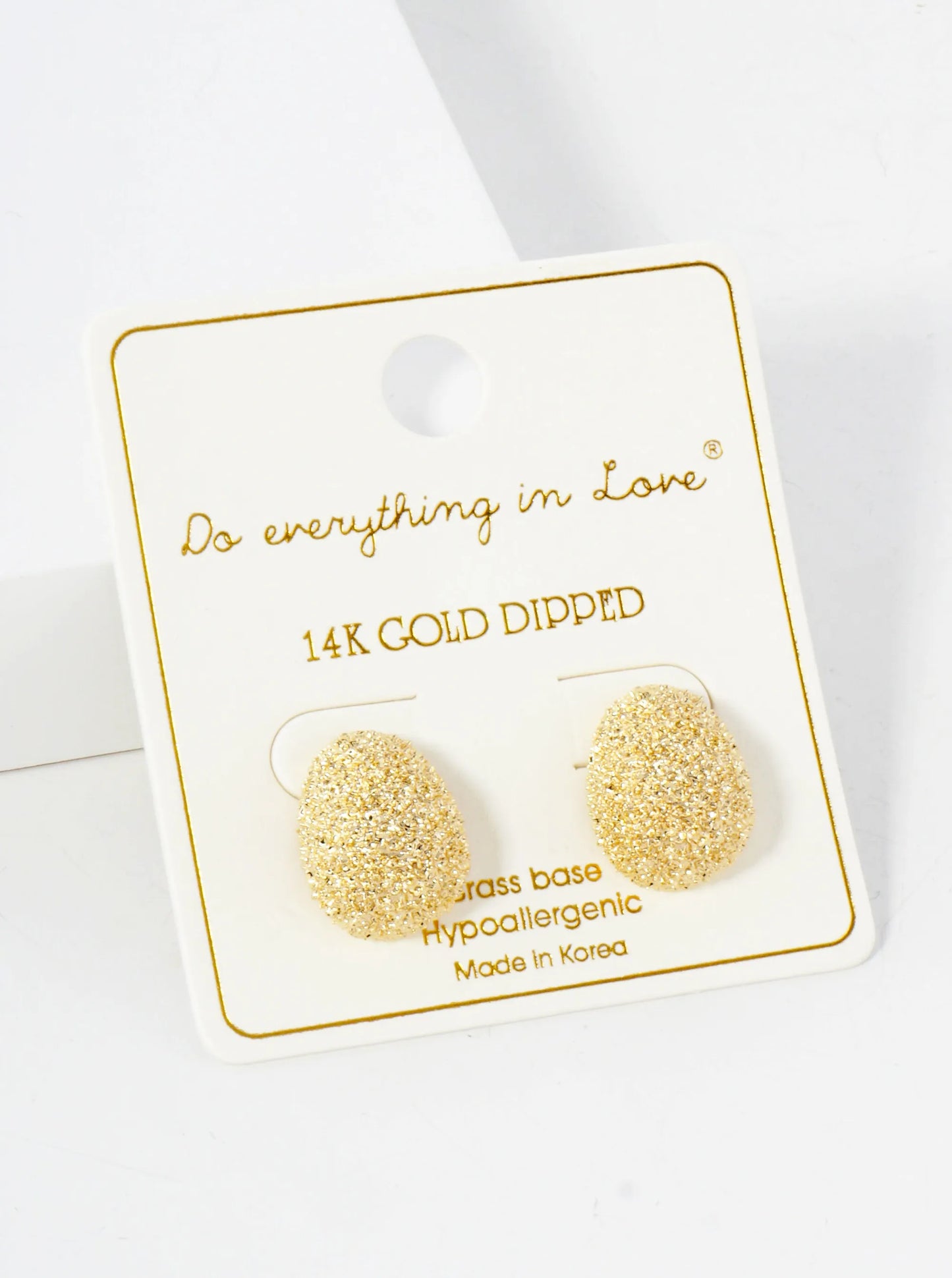 Sand-Texture Puffy Teardrop 14K-Gold-Dipped Brass Button Stud Earrings
