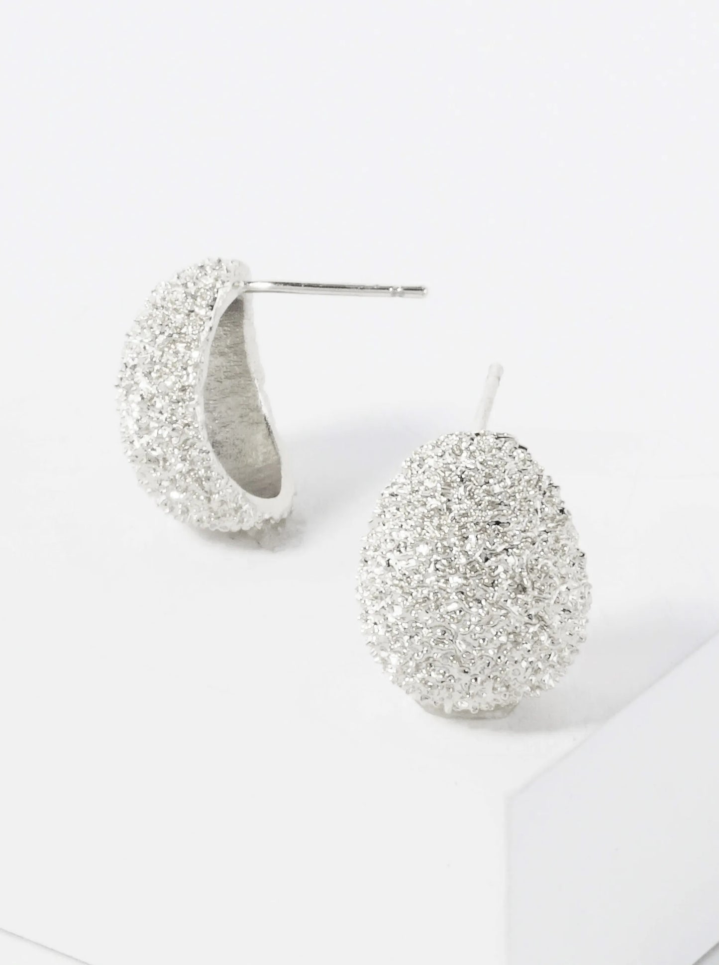 Sand-Texture Puffy Teardrop 14K-Gold-Dipped Brass Button Stud Earrings
