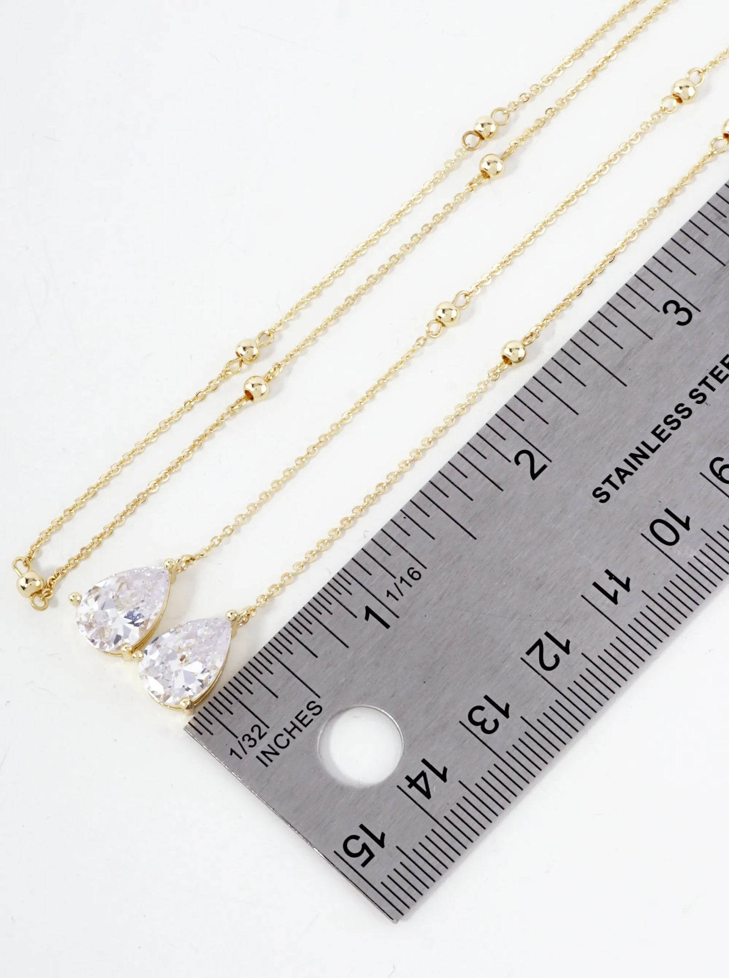 Satellite-Style 3-Prong Teardrop Cubic-Zirconia Drop 18K-Gold-Dipped Face-Chain