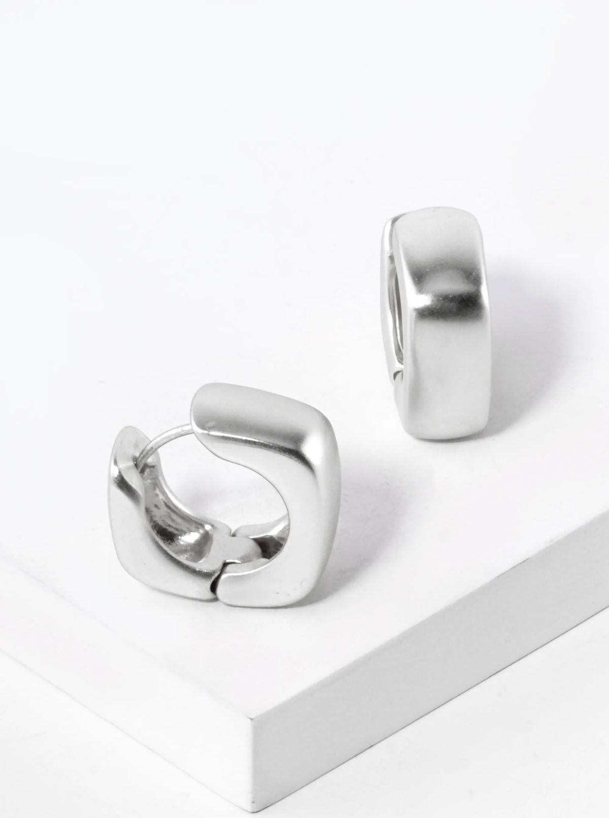 Satin Metal 15mm Bold Square Huggie Hoop Earrings