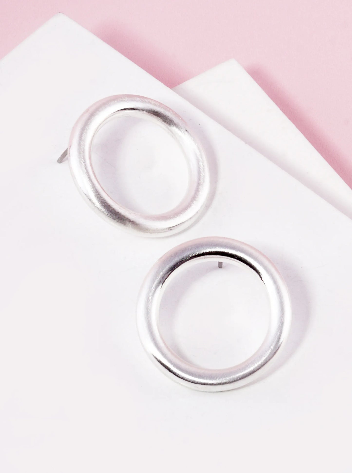 Satin Metal 25mm Circle Stud Earrings