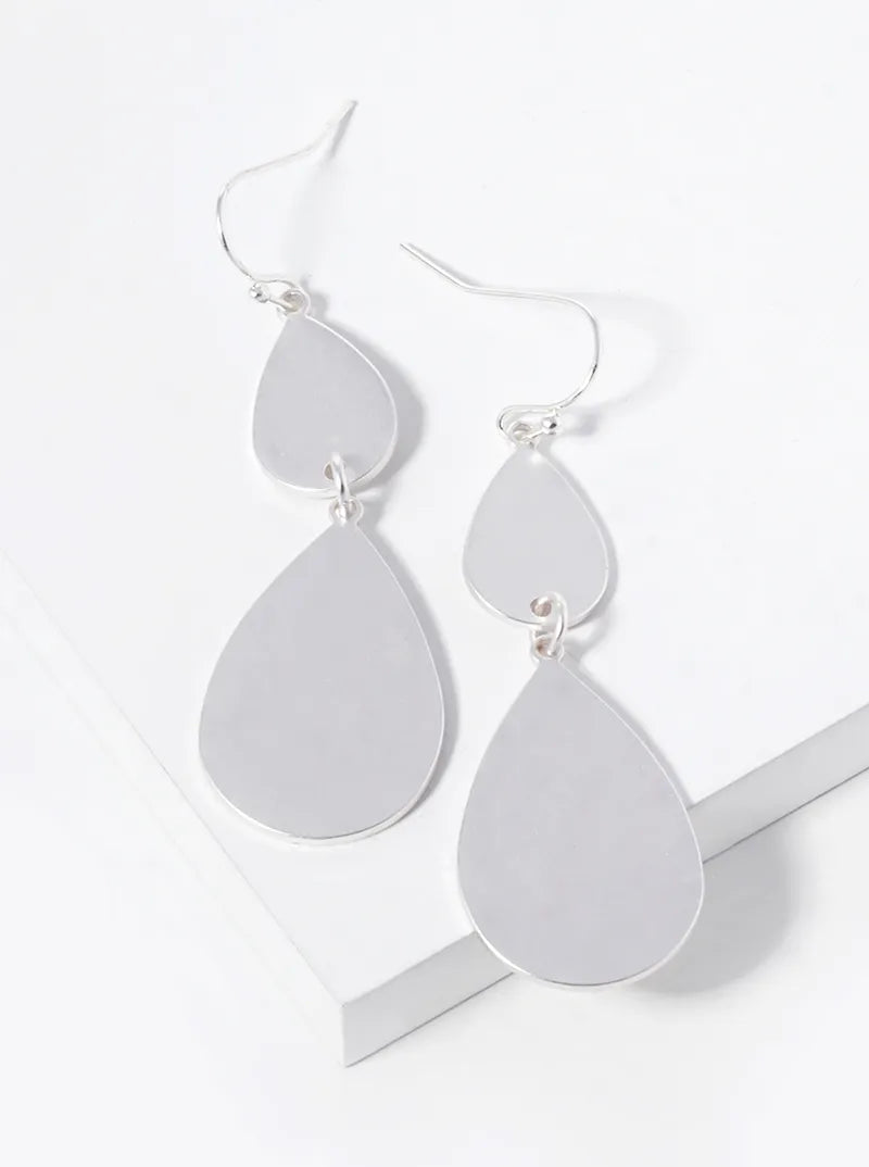 Satin Metal Double Teardrop Dangle Earrings