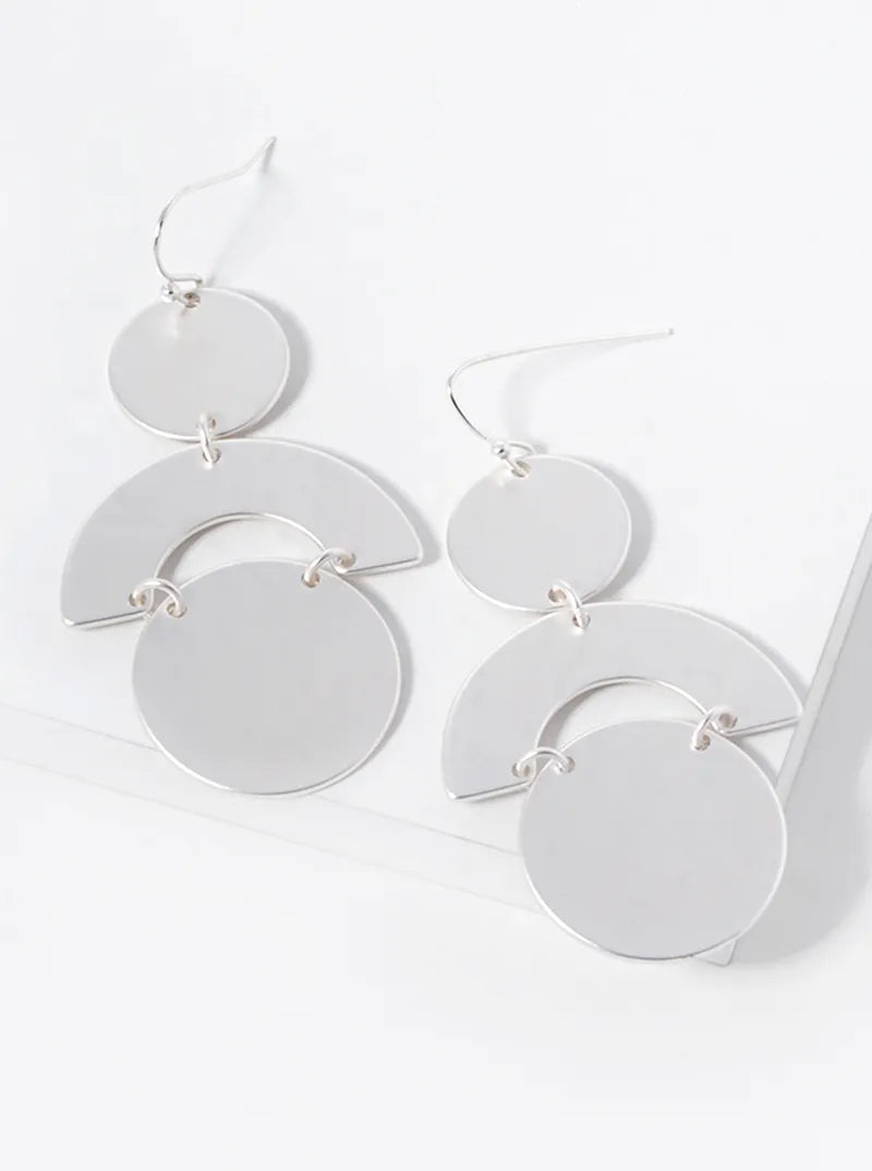 Satin Metal Geometric Shape Dangle Drop Earrings