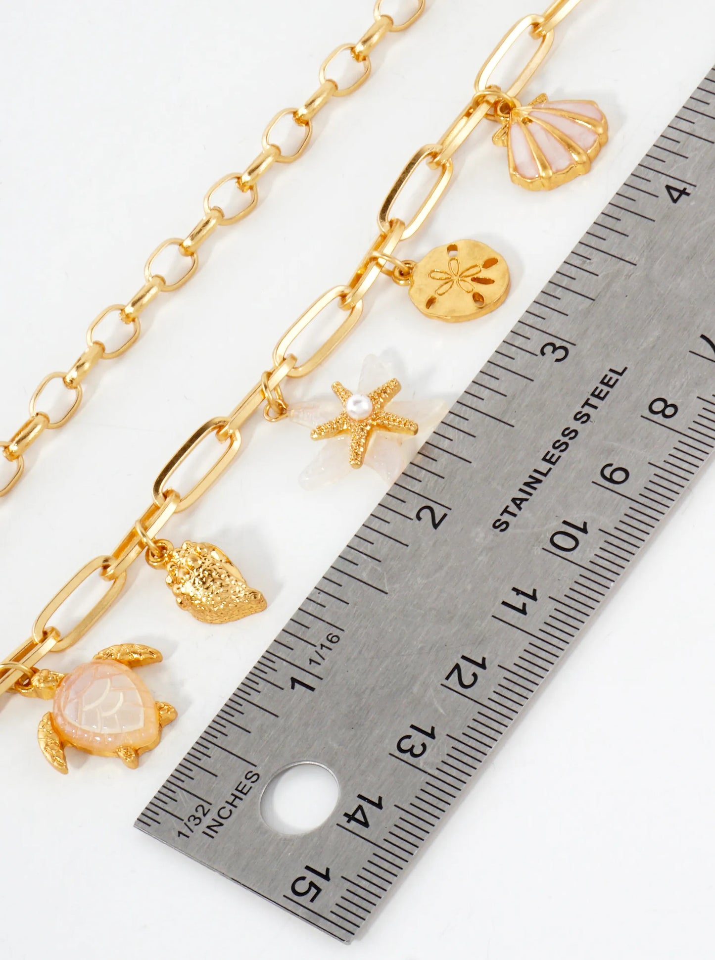 Sea-Life 18-Inch Turtle Conch Starfish Sand-Dollar Seashell Charm Necklace