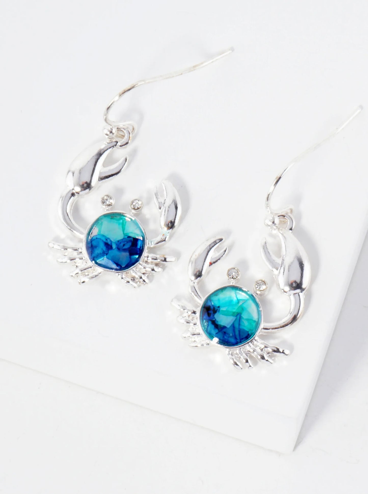 Sea-Life Chip-Stone Inlay Crab Dangle Drop Earrings