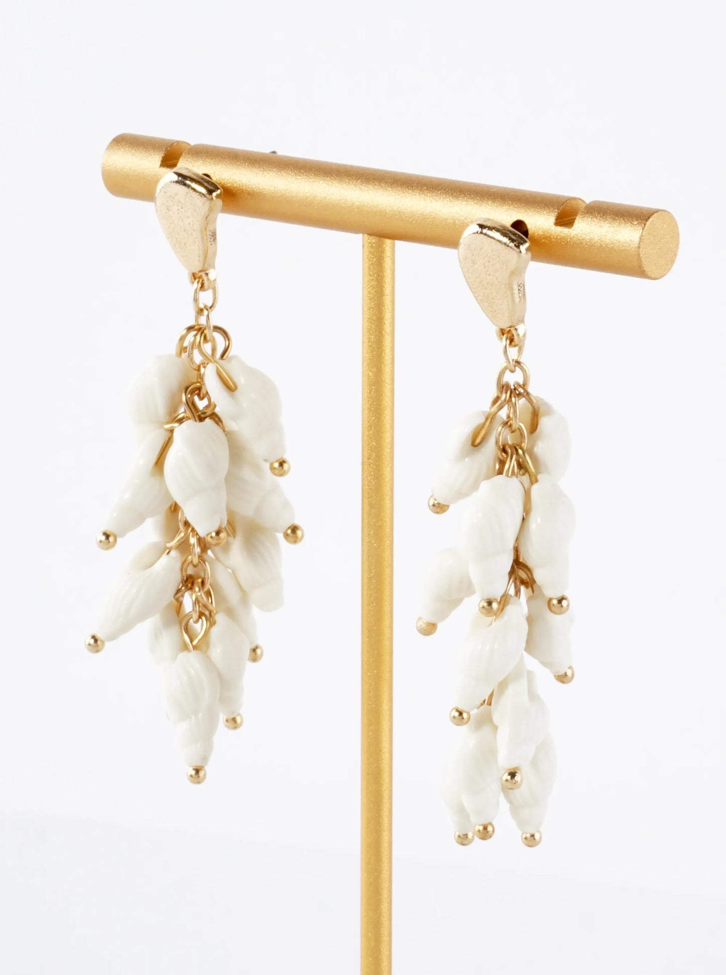 Sea-Life Conch Seashell Cluster Dangle Earrings