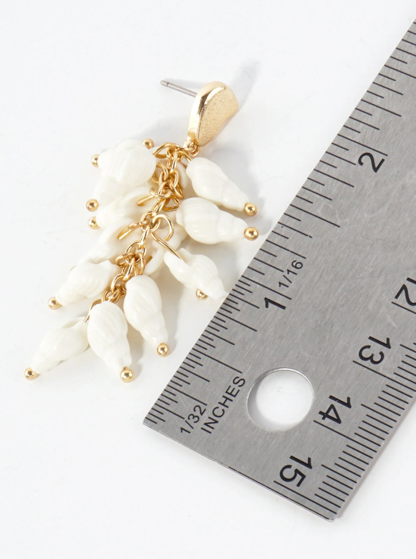 Sea-Life Conch Seashell Cluster Dangle Earrings